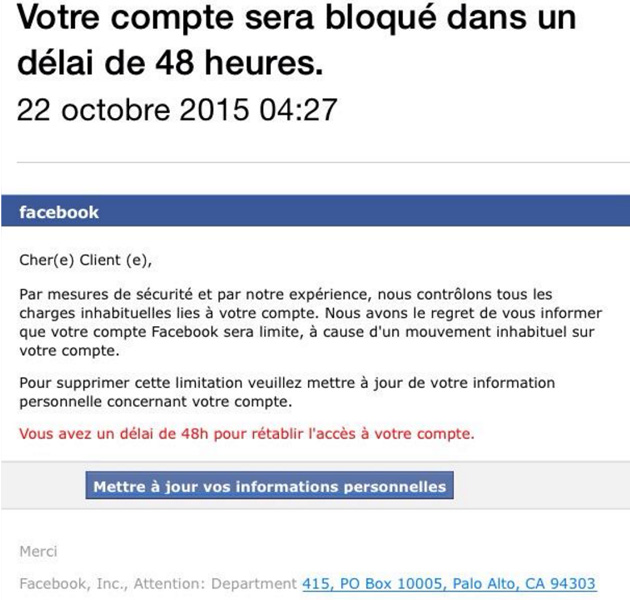 Facebook courriel frauduleux Facebook courriel frauduleux