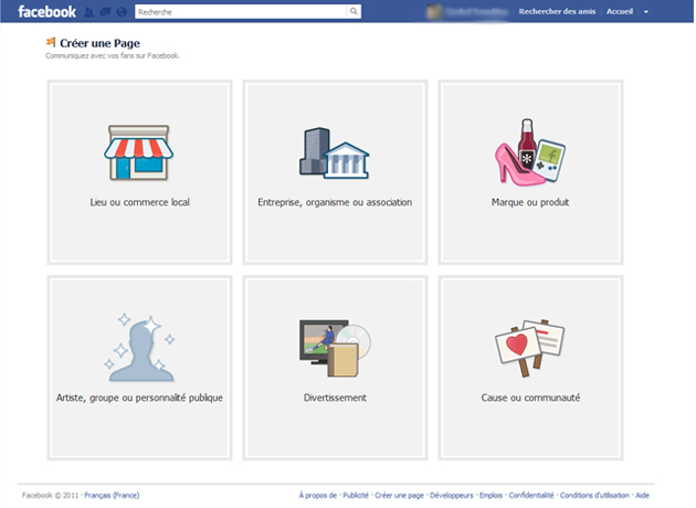 Catégories Page Facebook Catégories Page Facebook