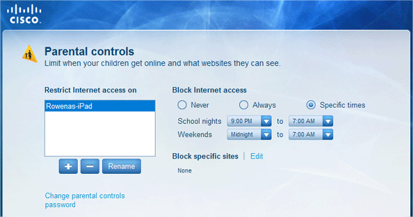 Contr&ocirc;le parental Cisco Connect Cloud