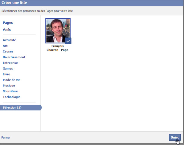 Facebook cr&eacute;er liste int&eacute;r&ecirc;ts