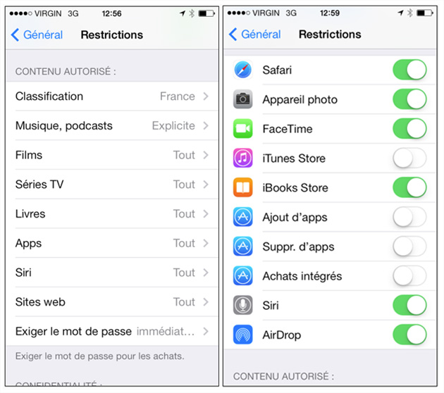 Restrictions dans iOS 7 Restrictions dans iOS 7