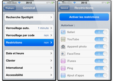 Activer les restrictions iPhone Activer les restrictions iPhone