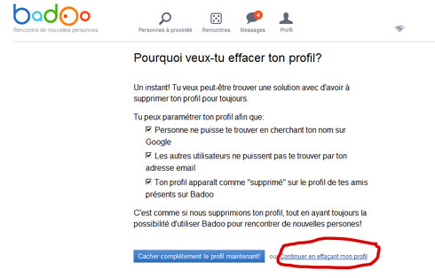 badoo fermeture compte