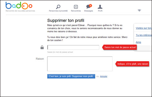 badoo fermeture compte