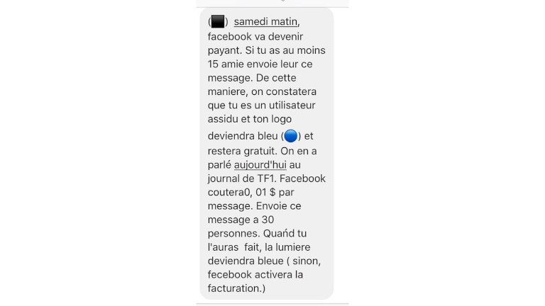 Faux messages Facebook payant