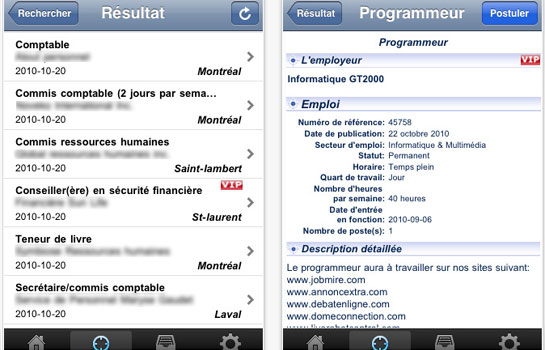Application Jobmire sur iPhone