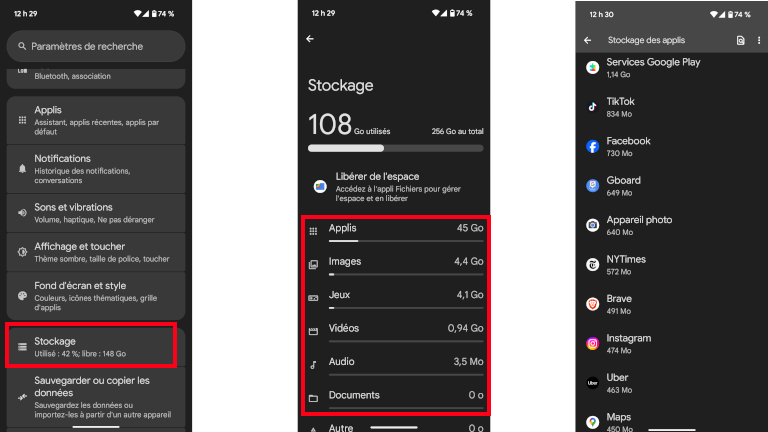 Voici comment voir et gérer l'espace de stockage sur un téléphone Google Pixel. Gérer espace de stockage téléphone Android