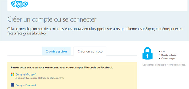 Création compte Skype