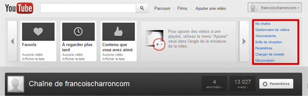 YouTube onglet Paramètres