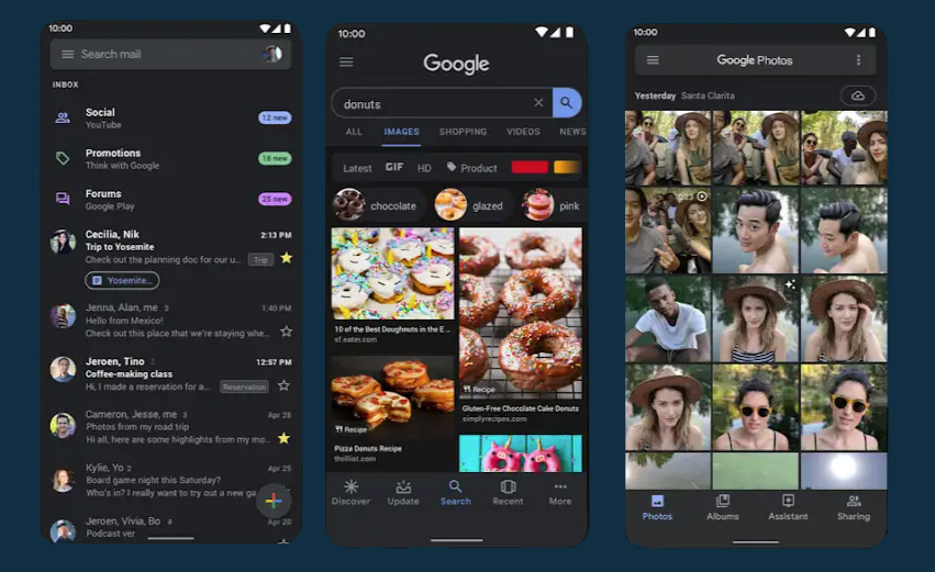 Le mode sombre s’étend à de plus d’applications Google sur Android 10. Android 10 mode sombre applications google