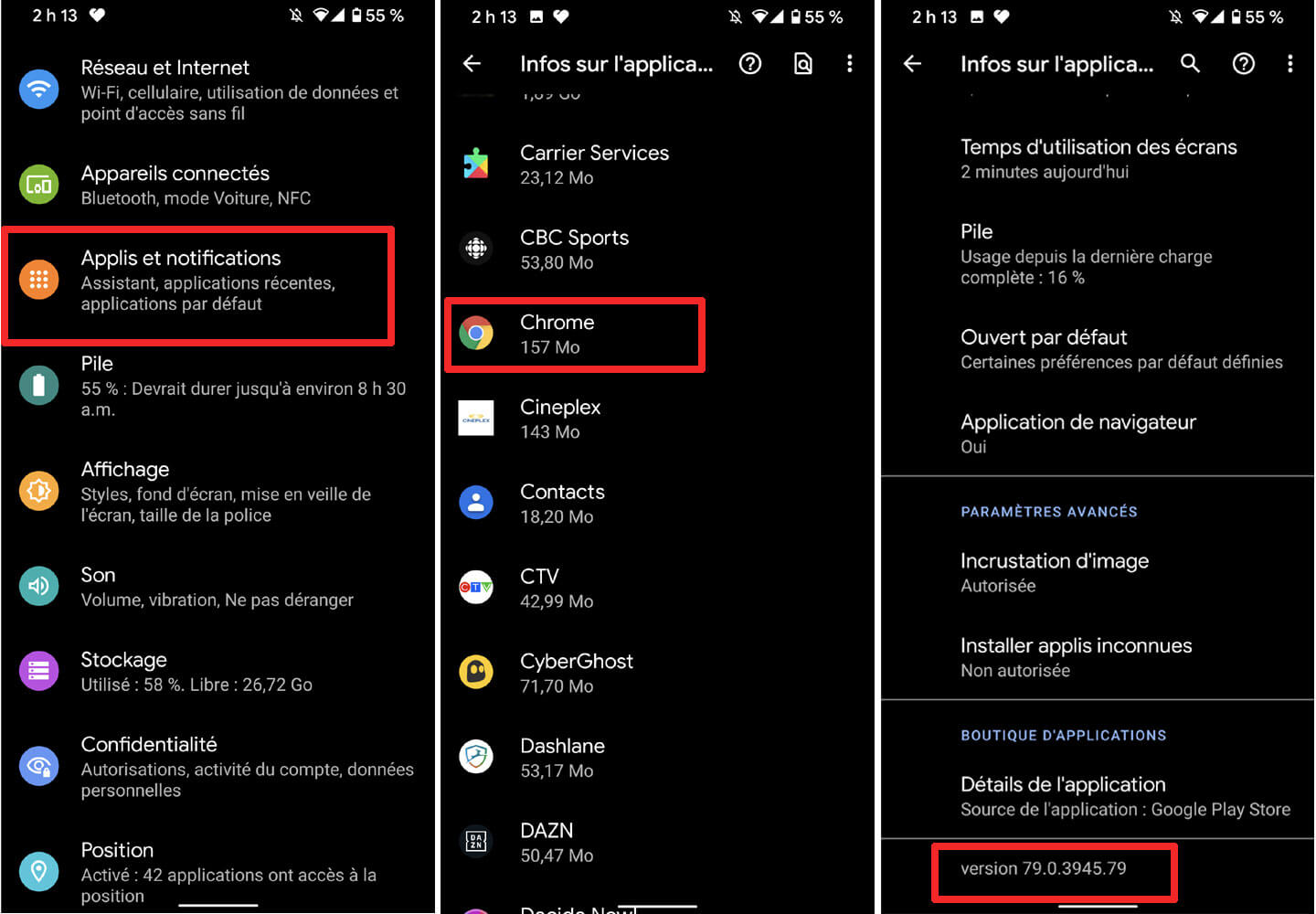 Voici comment aller voir la version de Chrome que vous avez sur Android. Google Chrome voir version Android téléphone