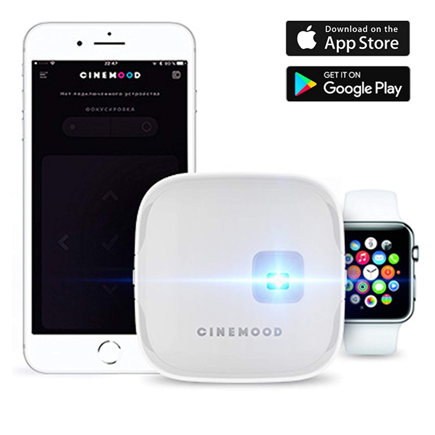 Le projecteur Cinemood est compatible avec iOS, Android et Apple Watch. Cinemood projecteur miniature copatible iOS Android