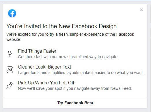 De plus en plus d’utilisateurs reçoivent une invitation à tester la version bêta de FB5. nouvelle interface facebook fb5