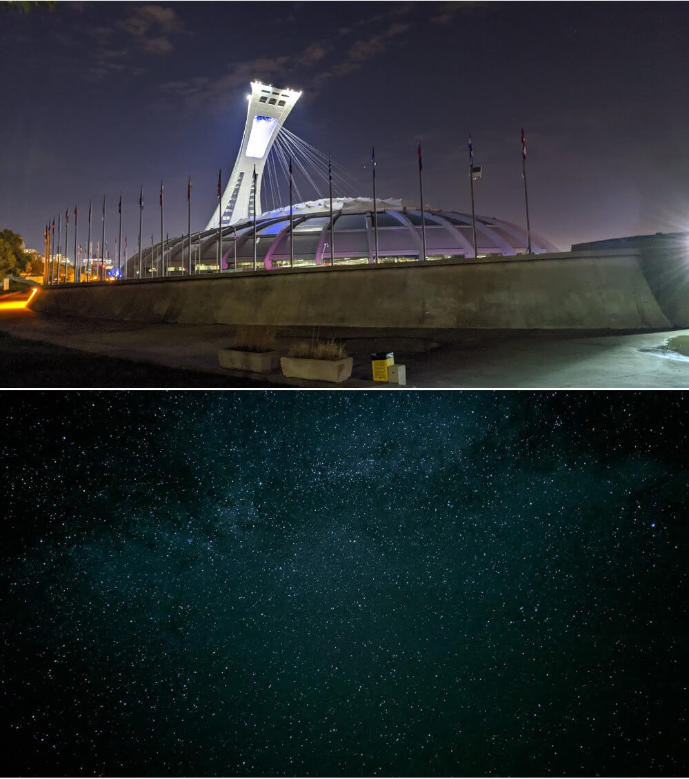 Le mode nuit et astrophotographique permettent de faire de superbes photos avec une luminosité faible. Google Pixel 4a mode nuit astrophotographique