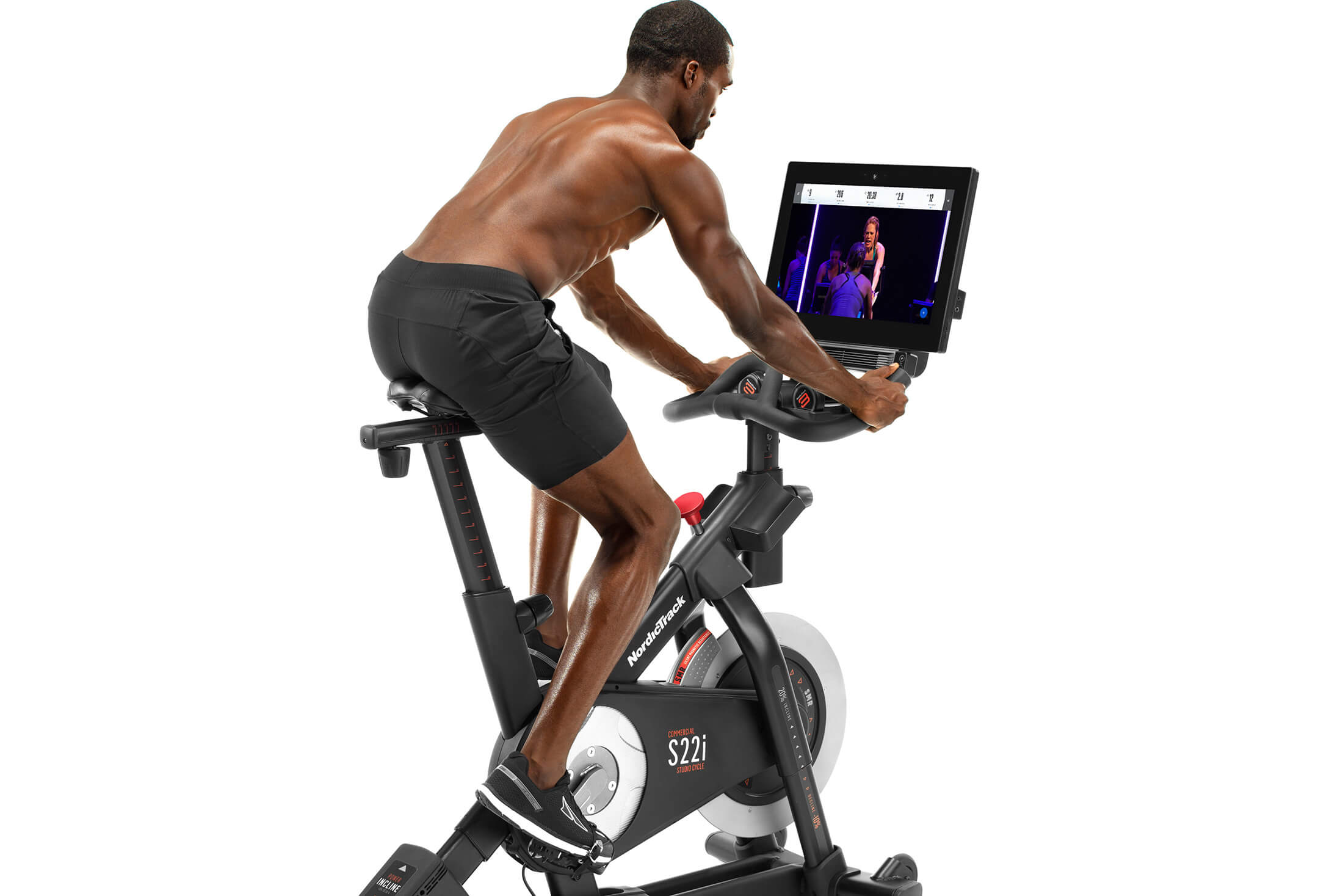 Le vélo stationnaire S22i Studio Cycle de NordicTrack embarque son propre écran de tv. NordicTrack vélo stationnaire