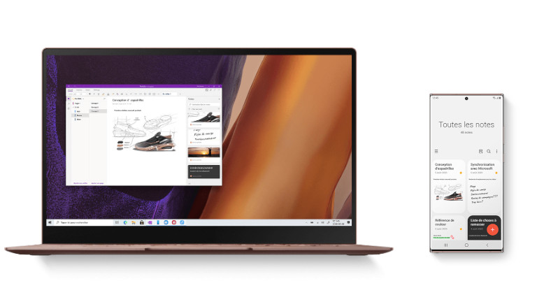 Les notes prises sur le Galaxy Note 20 Ultra peuvent être transférée sur un ordinateur. Samsung Galaxy Note 20 Ultra S Pen ordinateur OneNote