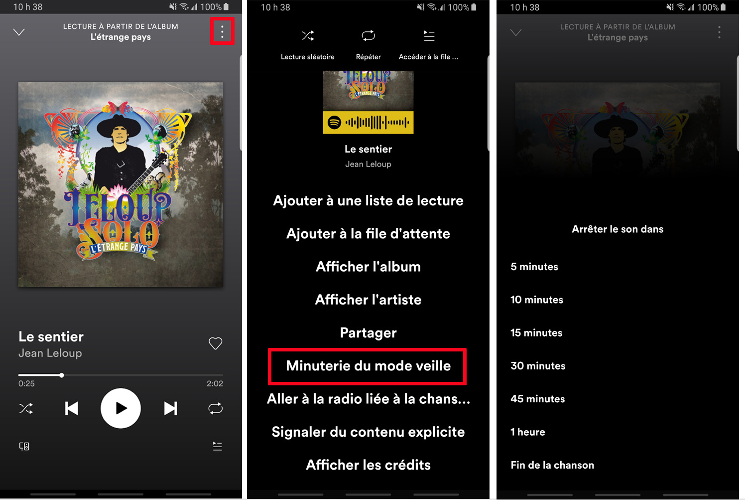 Spotify comment activer minuterie mode veille application Android