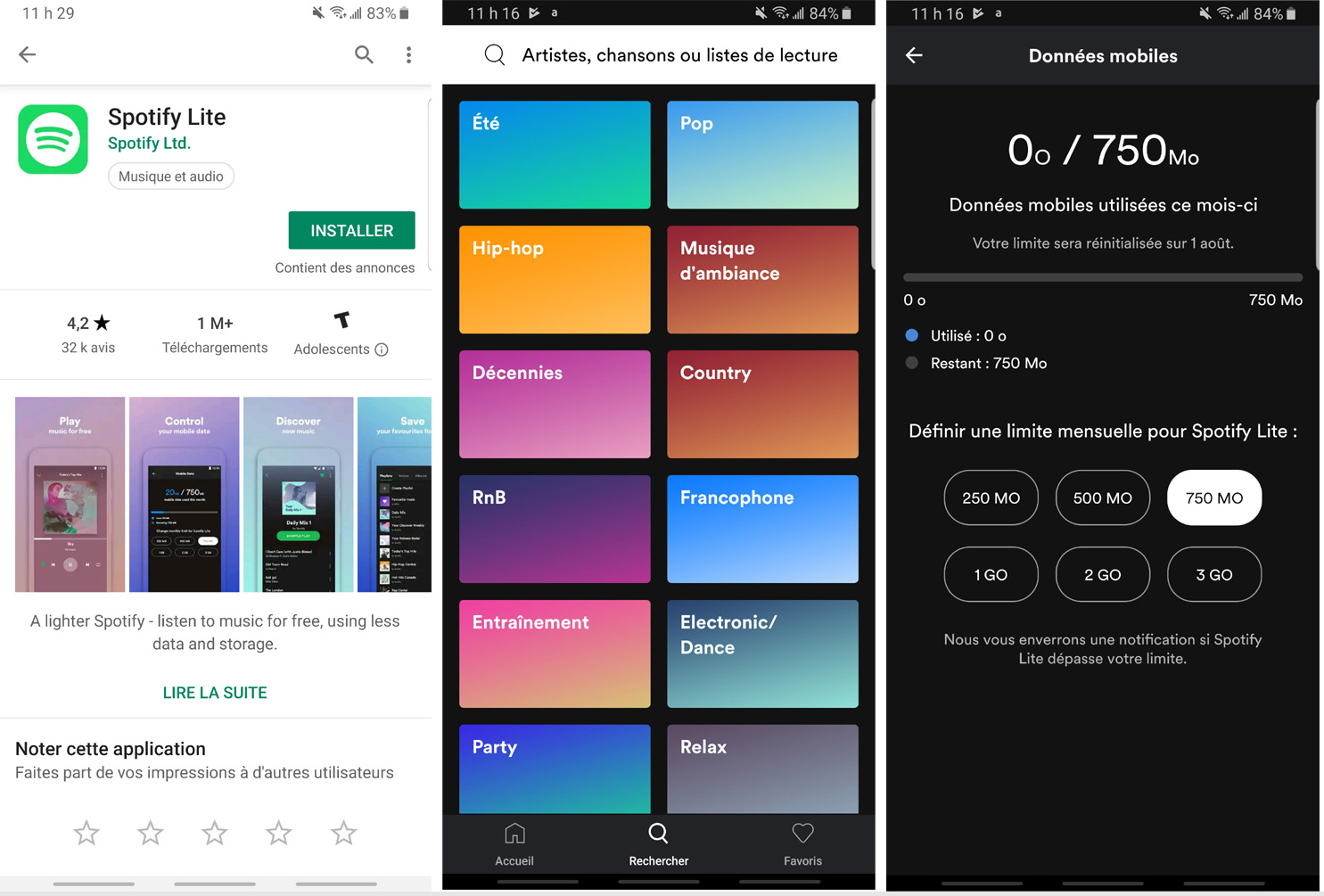 L'application Spotify lite permet de limiter notre consommation de données mobiles. Spotify Lite app Android économie données mobiles