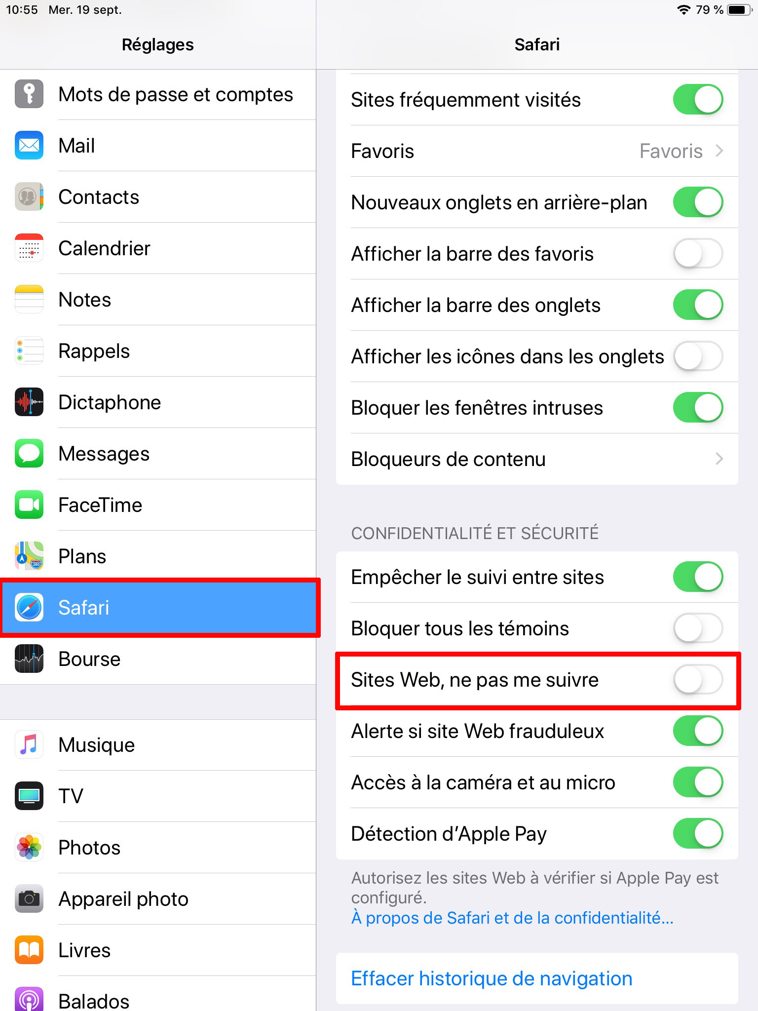 Voici où l'on peut activer la fonction Empêcher le suivi intersite iOS12 Apple iPhone iPad iPod