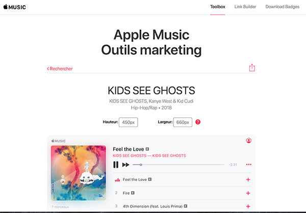 capture d'écran de l'interface de Apple Music sur un navigateur internet apple music navigateur