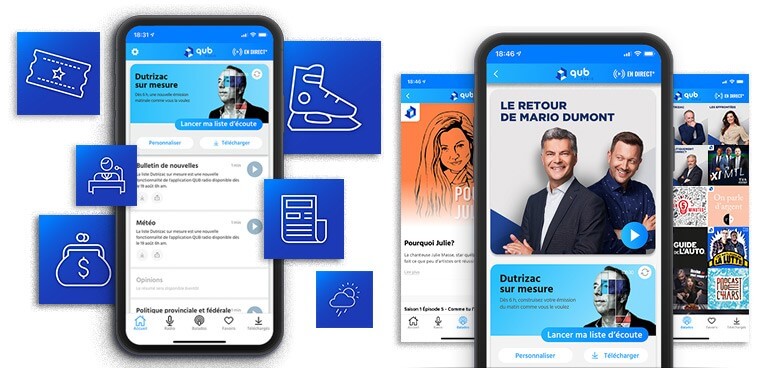 L'application QUB Radio est aussi disponible sur mobile. application mobile qub radio