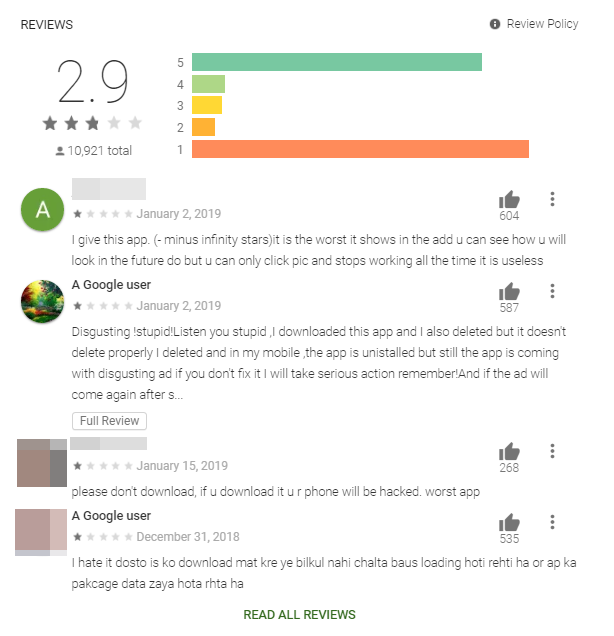 Avis Google Play Store applications fraude caméra photos Android