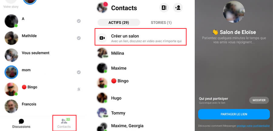 Voici comment procéder pour créer un salon à partir de l'application Messenger. comment faire messenger rooms messenger