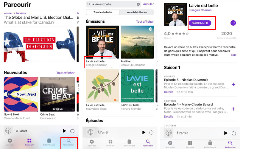 La marche à suivre pour s’abonner à un podcast sur Apple Podcasts. comment s'abonner podcast apple podcasts
