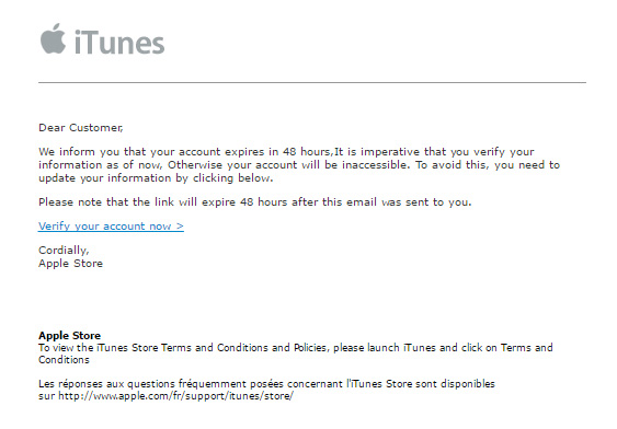 Courriel frauduleux d'iTunes Courriel frauduleux d'iTunes