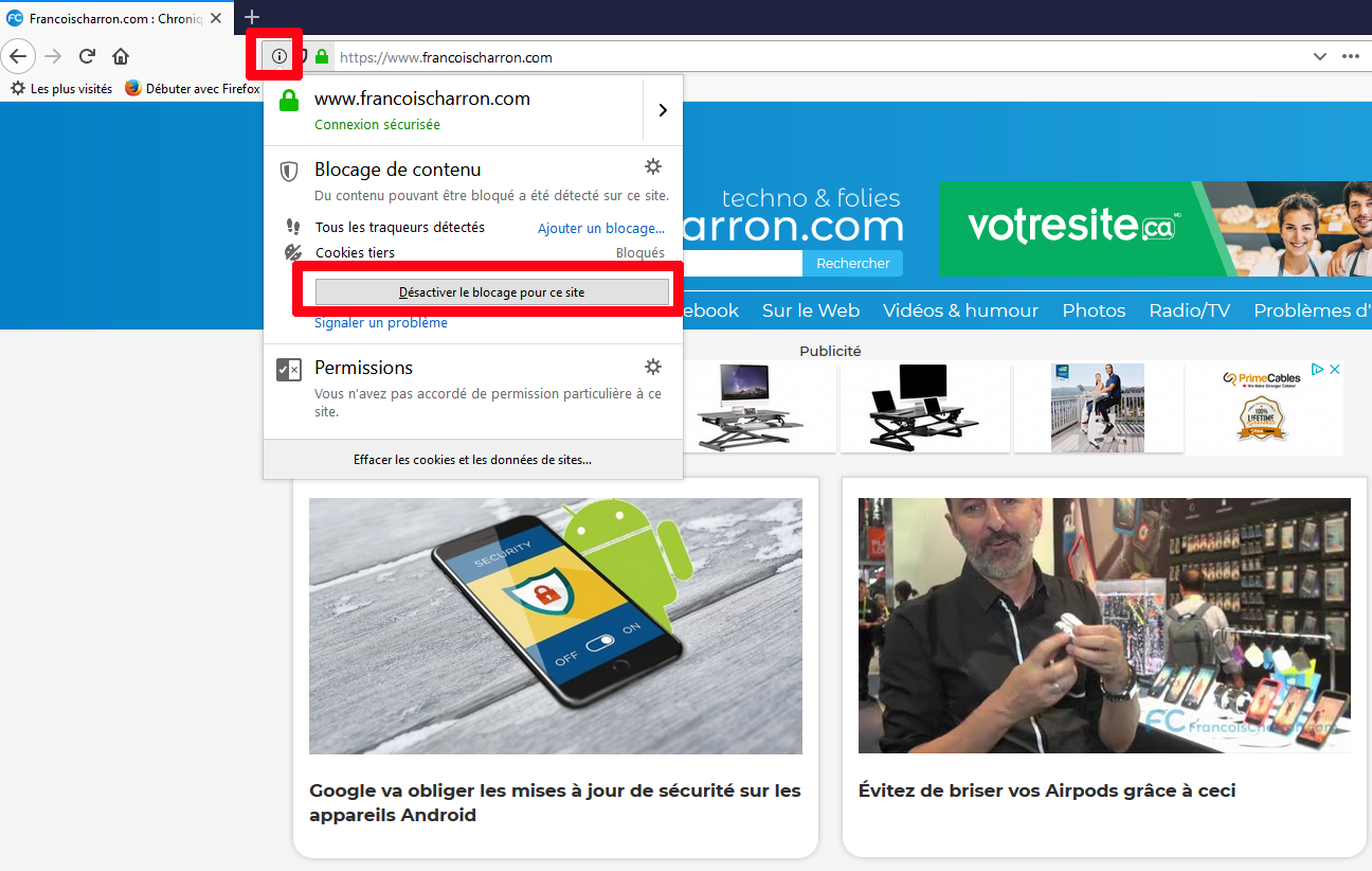 Voici où vous pouvez désactiver le blocage publicitaire sur un site avec Firefox. Désactiver le blocage publicitaire Firefox web