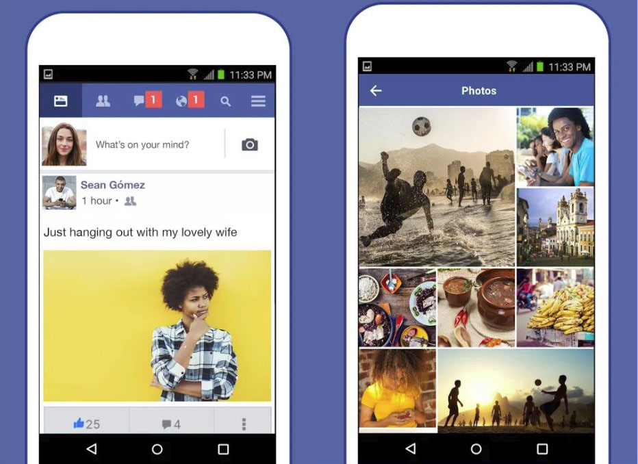Facebook Lite permet de réduire de l'espace et des données Facebook Lite réduit l'espace et les données sur un téléphone