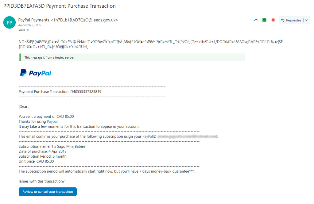 Courriel frauduleux de PayPal Courriel frauduleux de PayPal