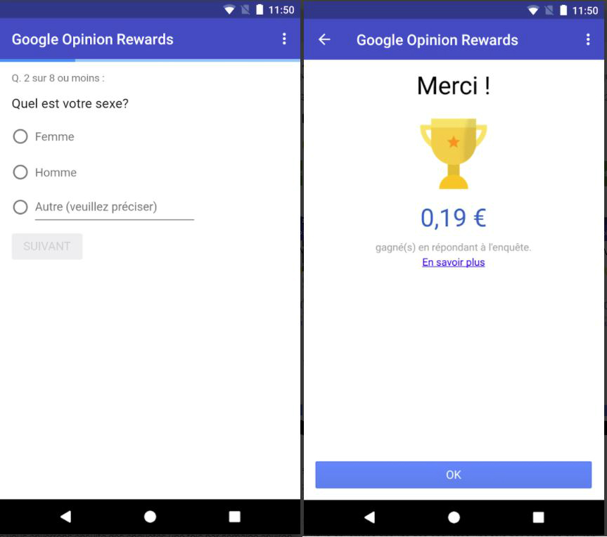 Un sondage de Google Opinion Rewards Sondage Google Opinion Rewards
