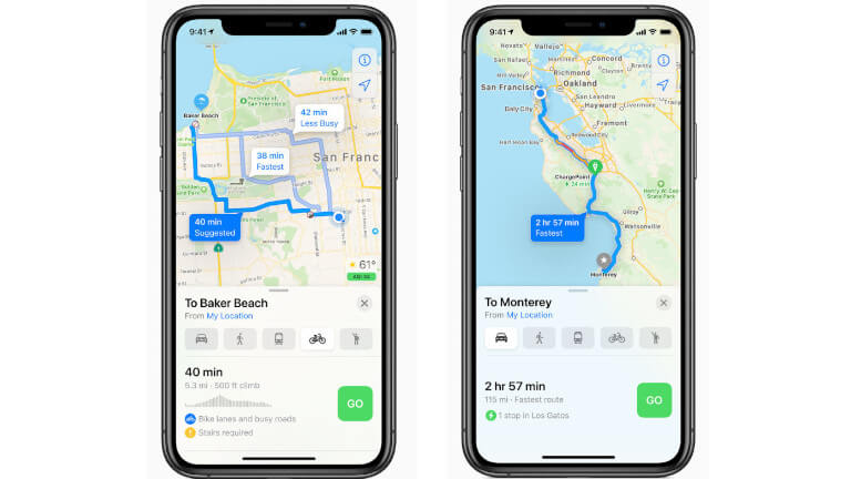 L’application Maps va donner les meilleurs trajets pour les cyclistes et voitures électriques. iOS 14 iPhone Maps