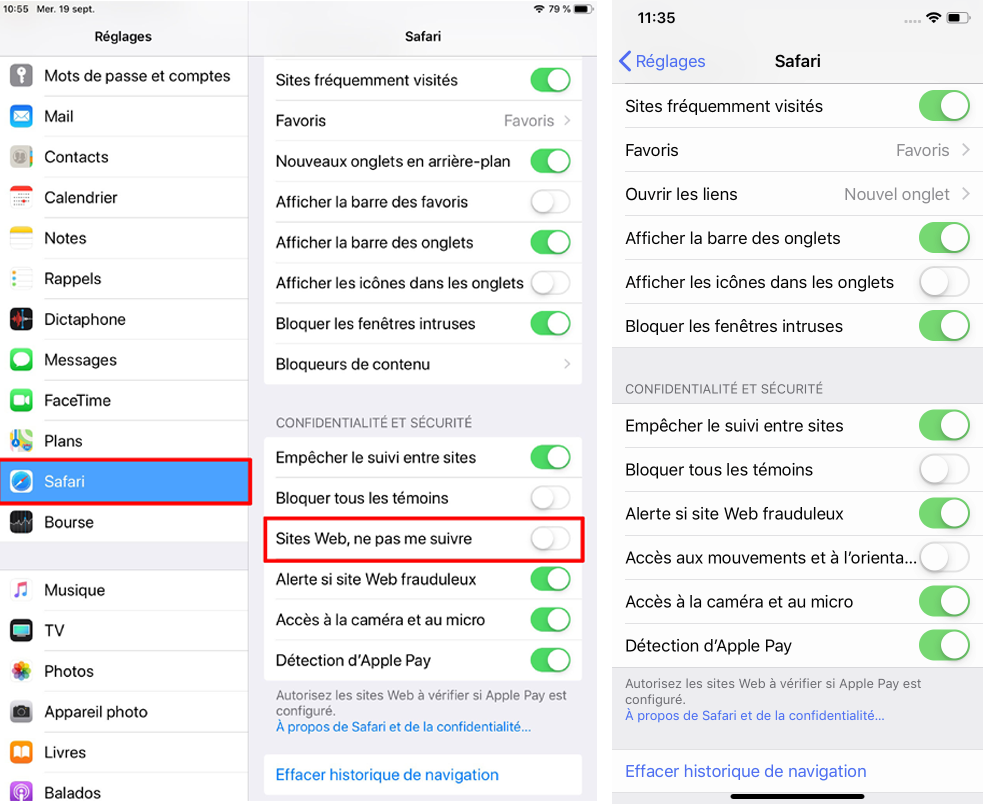 La fonction ne pas me suivre disparait avec iOS 12.2. Apple iOS 12.2 abandon Safari Sites web ne pas me suivre iPhone iPad