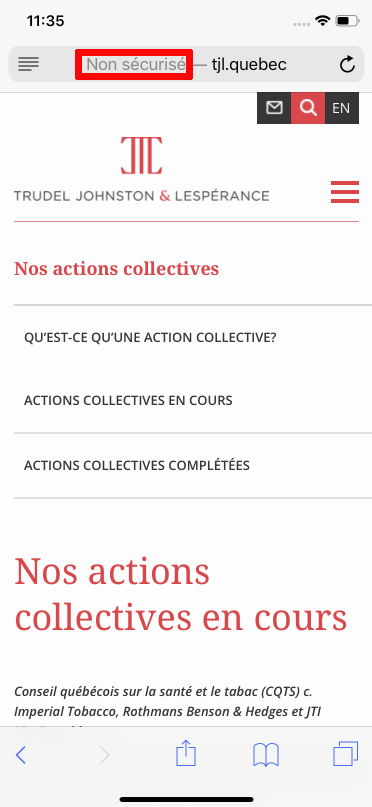 Safari nous indiquera dans la barre de recherche si un site n’est pas sécurisé. Apple iOS 12.2 mention site non sécurisé Safari iPhone iPad