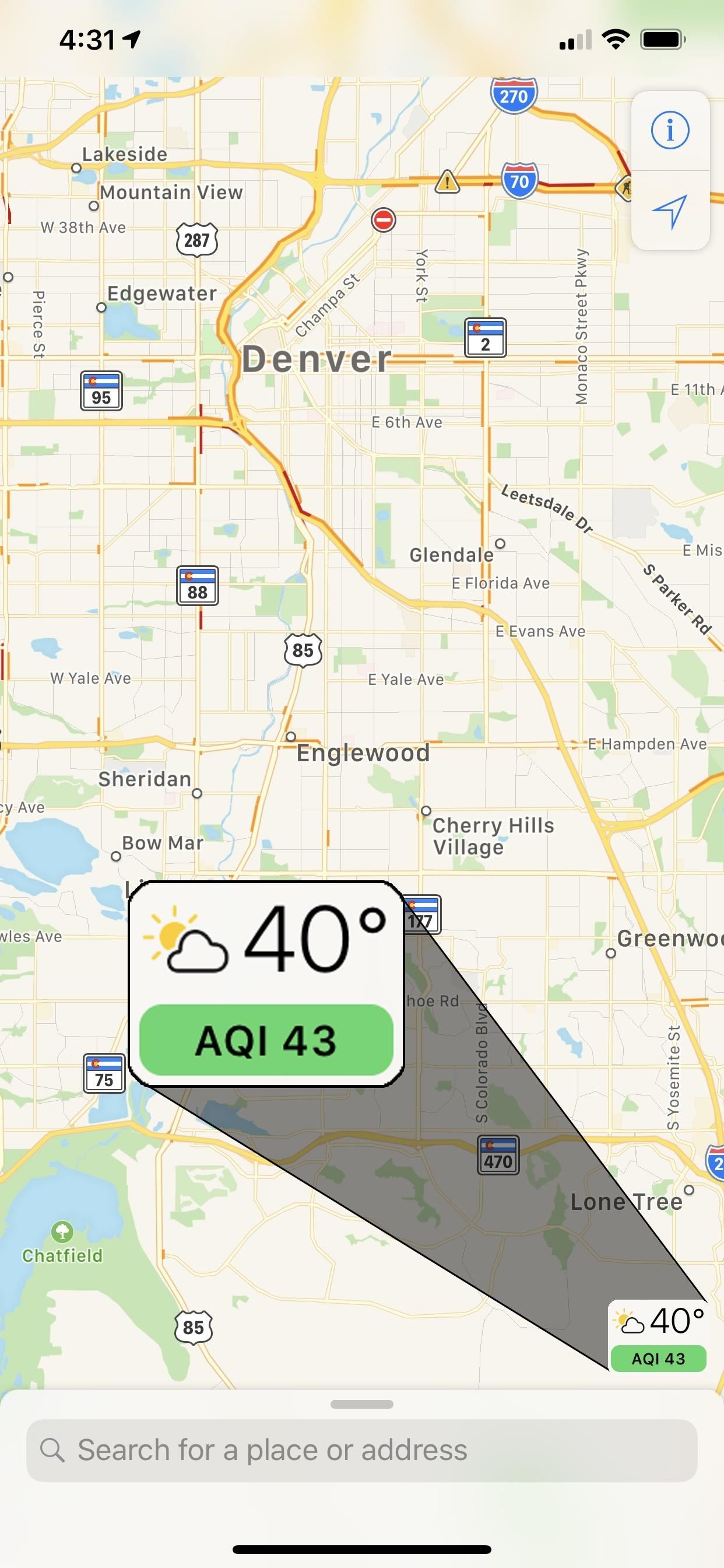 Apple Maps pourra indiquer l’indice de qualité d’air dans Apple Maps. Crédit Photo : GadgetHacks Apple iOS 12.2 Indice Qualité de l'air Apple Maps