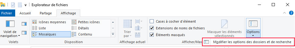 Comment procéder sur Windows 10: étape 3 modifier options recherche