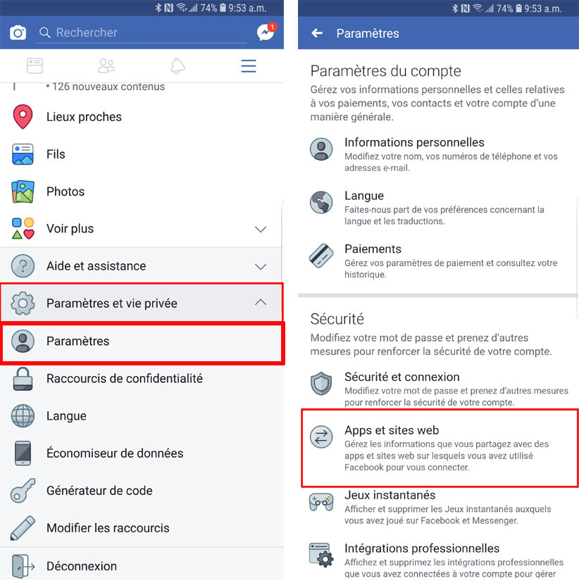 Voici la procédure pour retirer les accès sur mobile Retirer accès données apps Facebook