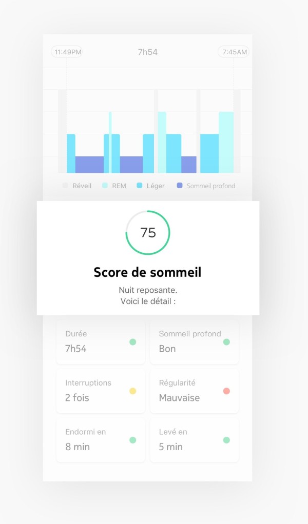 Obtenez un score de sommeil sur l’application Health Mate. Rapport de sommeil capteur intelligent Sleep Withings