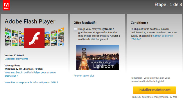 Mise à jour Flash Player site d'Adobe