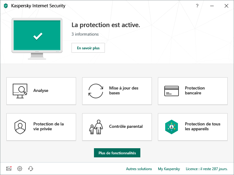Kaspersky interface Internet Security antivirus ordinateur PC Mac