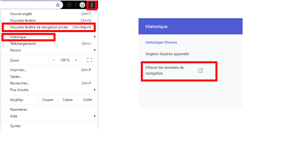 Effacer historique navigation privée Google Chrome ordinateur