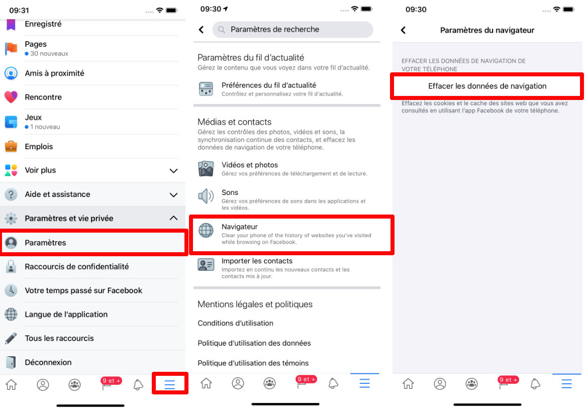 Facebook supprimer données mobiles applications iOS iPhone iPad
