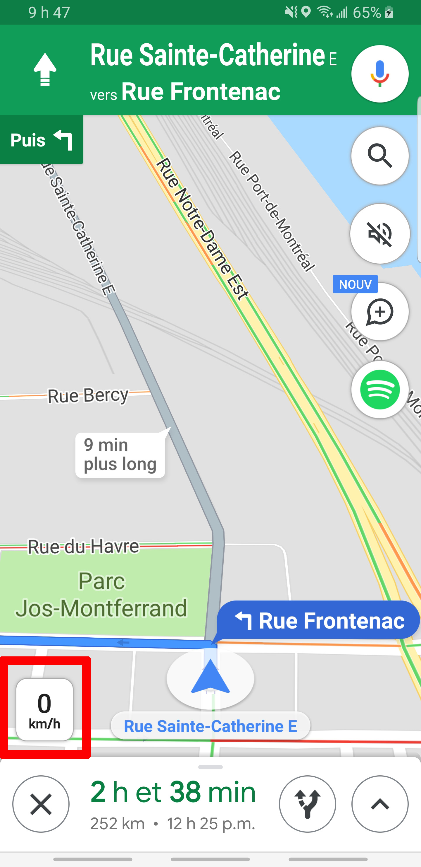 Google Maps indicateur compteur de vitesse