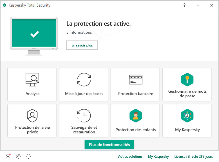 On peut exécuter une analyse rapide ou complète de notre ordinateur avec Kaspersky. Kaspersky Premium