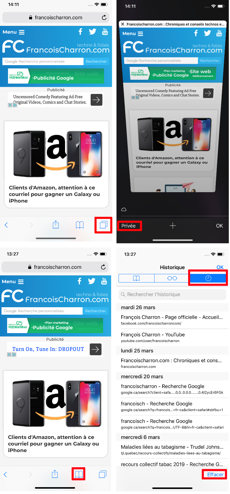 Safari mobile effacer historique navigation privée