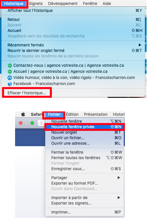 Safari ordinateur effacer historique navigation privée