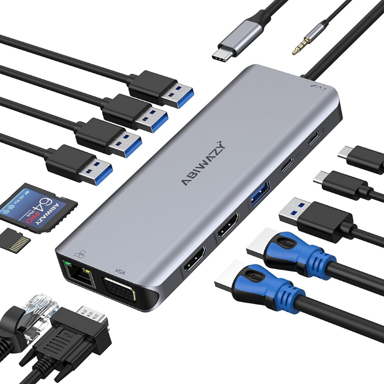 L’adaptateur USB-C 14 en 1 permet d’étendre le nombre de ports de notre ordinateur portable. Abiwazy 14 en 1 multiprises PC Mac