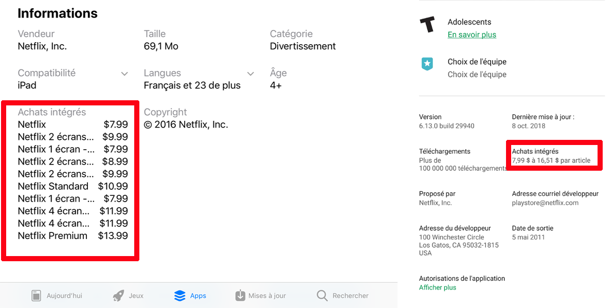 Achats intégrés App Store Play Store